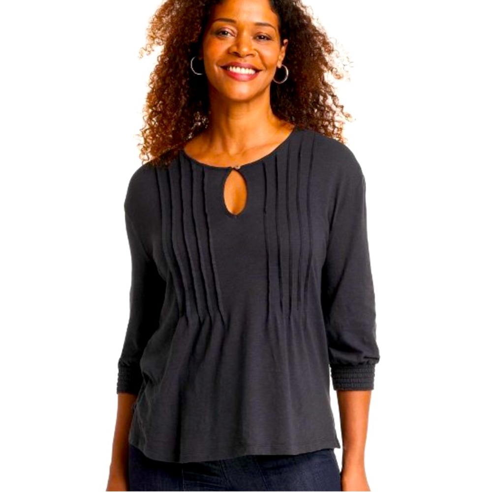 NWT Black Women's Pintuck 3/4 Sleeve Shirt - Knox Rose Medium